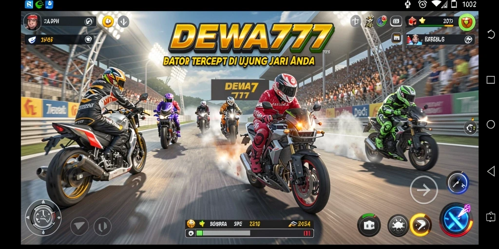 Screenshot gameplay DEWA777 menampilkan balapan motor yang intens dan menegangkan.