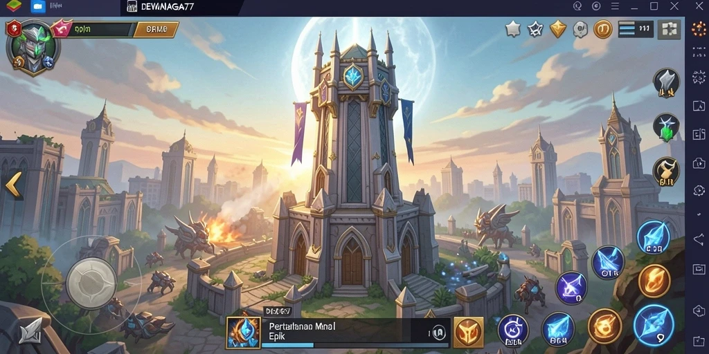 Screenshot gameplay DEWANAGA77 saat melawan gelombang musuh.