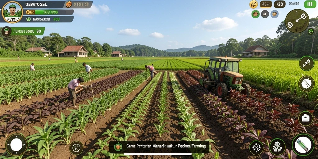 Screenshot menunjukkan pemain sedang merawat kebun yang subur dan berwarna-warni.