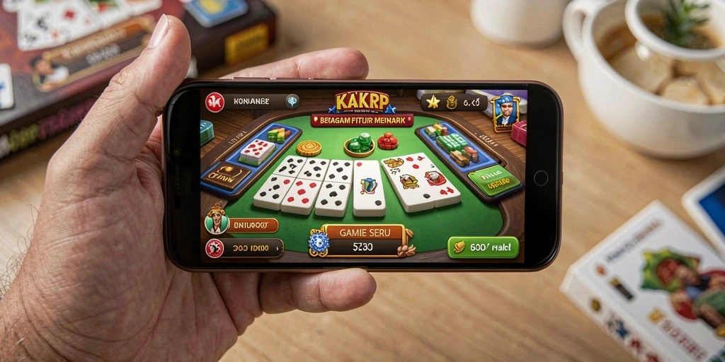 Screenshot gameplay KAKRP menampilkan aksi seru di meja Domino.