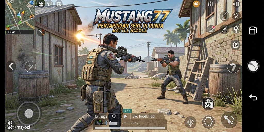 Tangkapan layar gameplay MUSTANG77 dalam aksi Battle Royale.