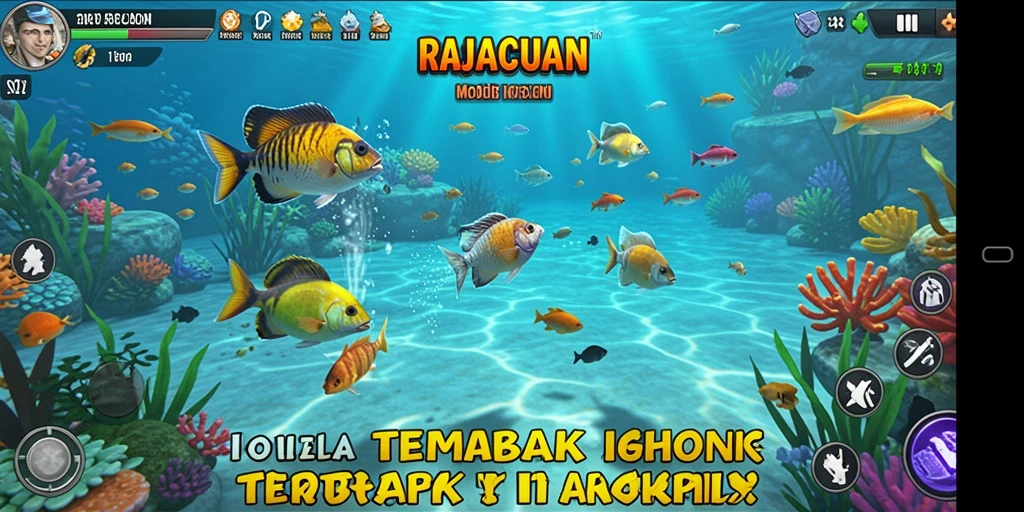 Tangkapan layar utama RAJACUAN menampilkan gameplay seru menembak ikan.