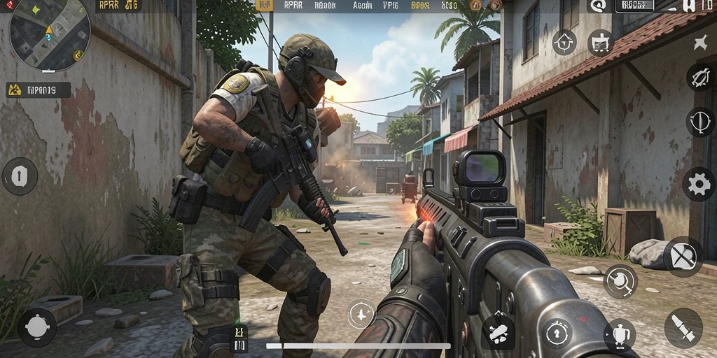 Tampilan aksi seru dalam gameplay RPRR FPS.
