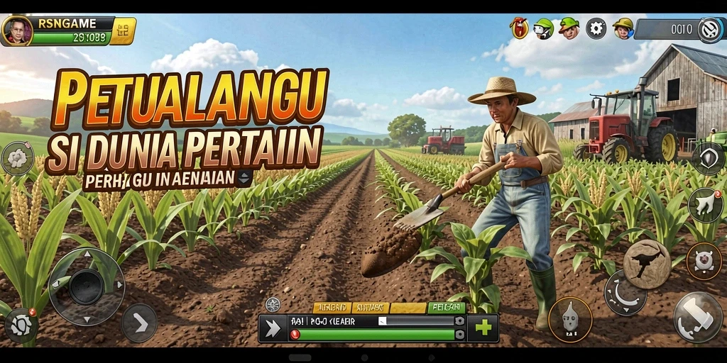 Tampilan gameplay seru dalam RSNGAME yang menampilkan pertanian yang indah.