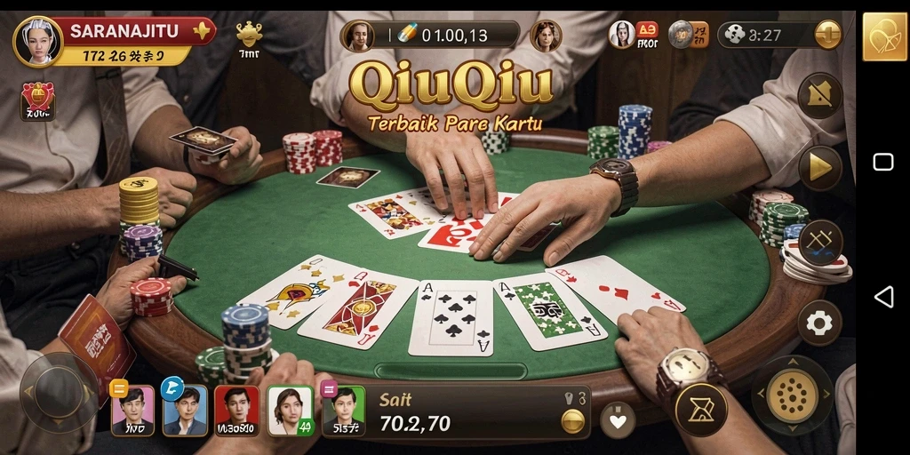 Screenshot gameplay SARANAJITU menampilkan suasana seru permainan QiuQiu.